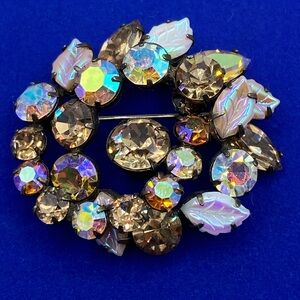 Vintage Regency Brown & AB Rhinestone Brooch